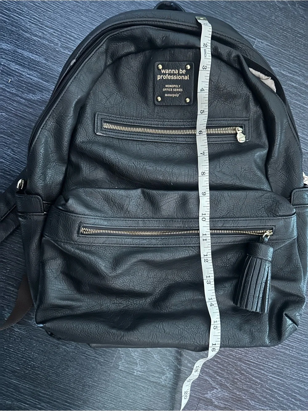 Monopoly Wanna Be Professional Black Faux Leather Laptop Backpack